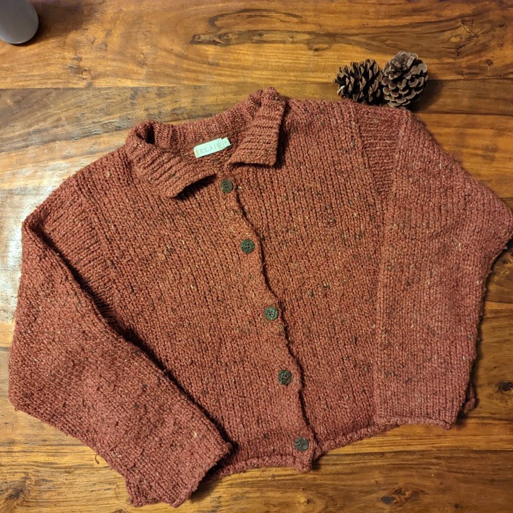 Vintage Relais Rose Chunky Cropped Cardigan Sweater - Small